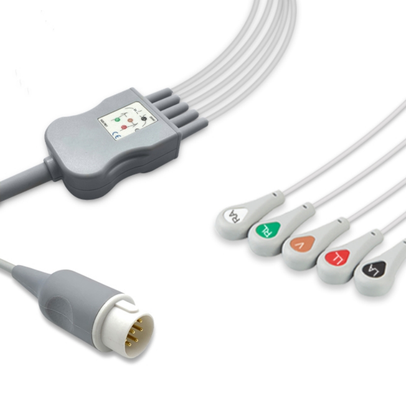 Philips 8-Pin M1736A Compatible ECG Cable 5-Lead Snap, EC-PH02-5SA 