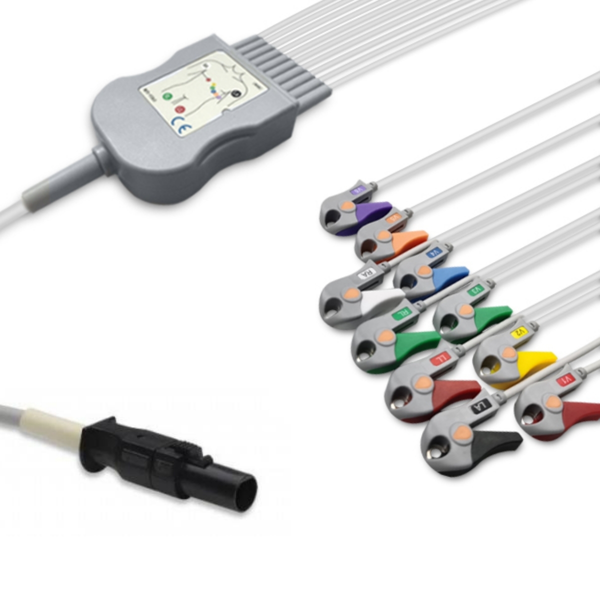 Mortara Quinton Q-Stress Patient EKG Cable 10-Lead Grabber 60-00180-01 Compatible, EK-QT01-10GA