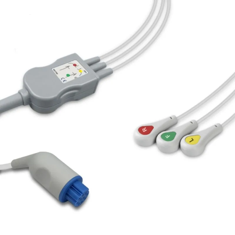 Artema S&W Compatible ECG Cable 3-Lead IEC Snap End Compatible